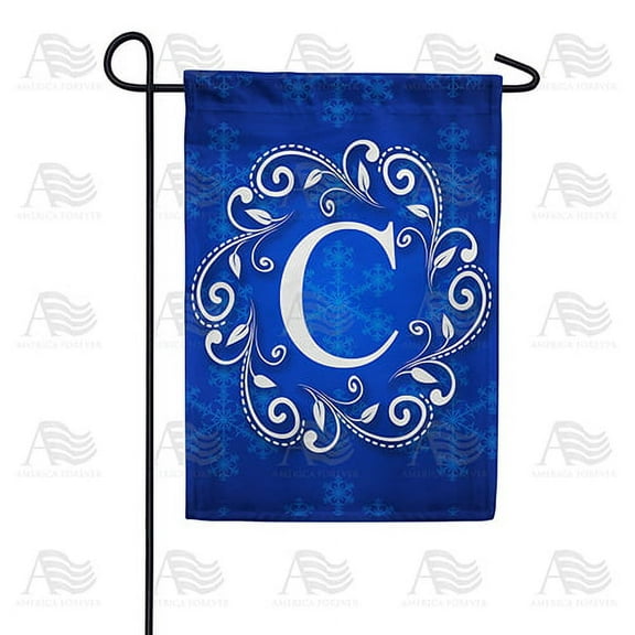 America Forever Winter Monogram Letter C Garden Flag Vertical Double Sided 12.5 x 18 inches Snowflakes in Winter Holiday Seasonal Decor for Outdoor, Yard, Porch Decoration, Blue Garden Flag