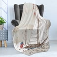 thumbnail image 4 of Vintage Soft Flannel Fleece Throw Blanket, Illustration of a Retro View of Antique American Yacht with Flags Ocean, Cozy Plush for Indoor and Outdoor Use, 50" x 60", Pale Grey Tan White, by Ambesonne, 4 of 5