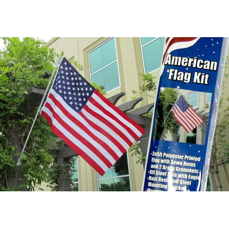 American Flag and Flag Pole Kit New United States Banner USA Pennant 3x5 Foot