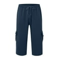thumbnail image 5 of Huowey Men'S Pants Casual Cargo Calf Length Comfortable Wide Leg Joggers With Pocket Loose Fit Elastic Waist Drawstring Hiking Athletic Sport Trousers Streewear,Navy,L, 5 of 5