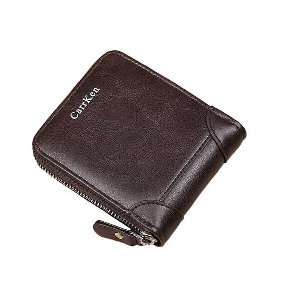 Stylago Short Wallet with ID Window Vintage Leather Zipper Purses RFID Blocking Credit Card Holder for Mens Work Shopping Brown