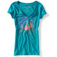thumbnail image 1 of Aeropostale - Camiseta gráfica para mujer con cuello en V brillante Aero Ny 87, verde, XS, 1 of 1