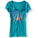 thumbnail image 1 of Aeropostale - Camiseta gráfica para mujer con cuello en V brillante Aero Ny 87, verde, extragrande, 1 of 1
