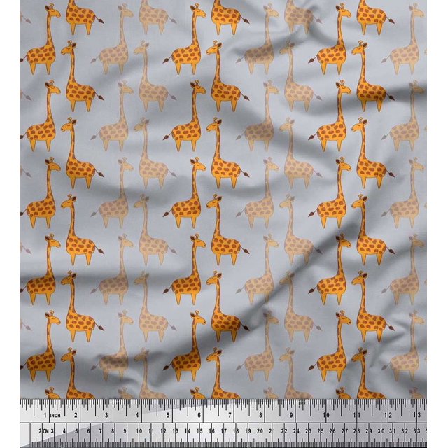 Soimoi Poly Crepe Fabric Giraffe Kids Fabric Prints by Yard 52 Inch Wide