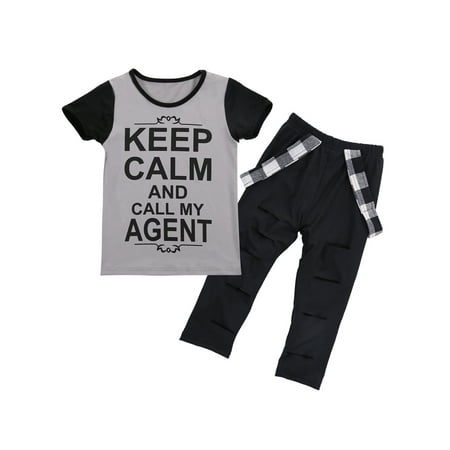

Karuedoo Baby Girls Short Sleeve T-Shirt Top Hole Pant Leggings 2Pcs Outfit