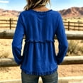 thumbnail image 4 of longantii Boho Tops For Women Vintage V Neck Long Sleeve Shirts Frayed Raw Hem Gauze Blouses Relaxed Empire Waist Beach Vacation Outfit Blue M, 4 of 6