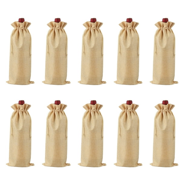 10pcs Bolsas de Vino de Yute, Bolsas de Regalo para Botellas de Vino con Cordones, Fundas para Botellas de Licor para Fiestas de Bodas y Cumpleaños, Amarillo