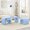 Light Blue + Teddy + Foam, variant on Set of 3 U-Shaped Ottoman Stools, Modern Bench with Teddy Fabric for Entryway Bedroom Living Room, Extra Seating and Footrest, Cream