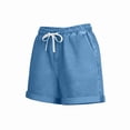 thumbnail image 6 of Women's High Waist Tencel Linen Blend Straight Leg Shorts Cuffed Hem Pockets Casual Summer Bottoms with Drawstring Sky Blue, 6 of 7