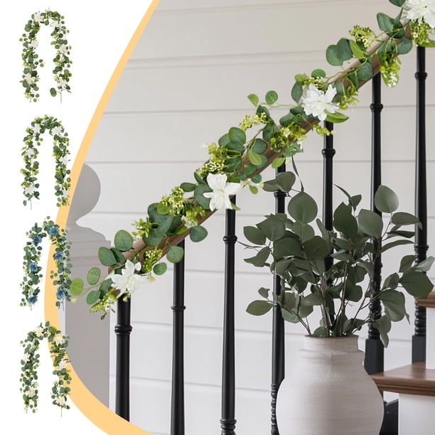 Guirnalda artificial de hojas de eucalipto | Enredadera decorativa de vegetación sintética | Ratán de plástico de 70,87 pulgadas de largo | Decoración realista del hogar de primavera para bodas