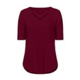 thumbnail image 5 of Fesfesfes Womens T Shirts Casual Women Casual Short Sleeve Flared Sleeves V-Neck Solid Loose T-Shirt Blouse Tops Women's Tops M(US:6), 5 of 8