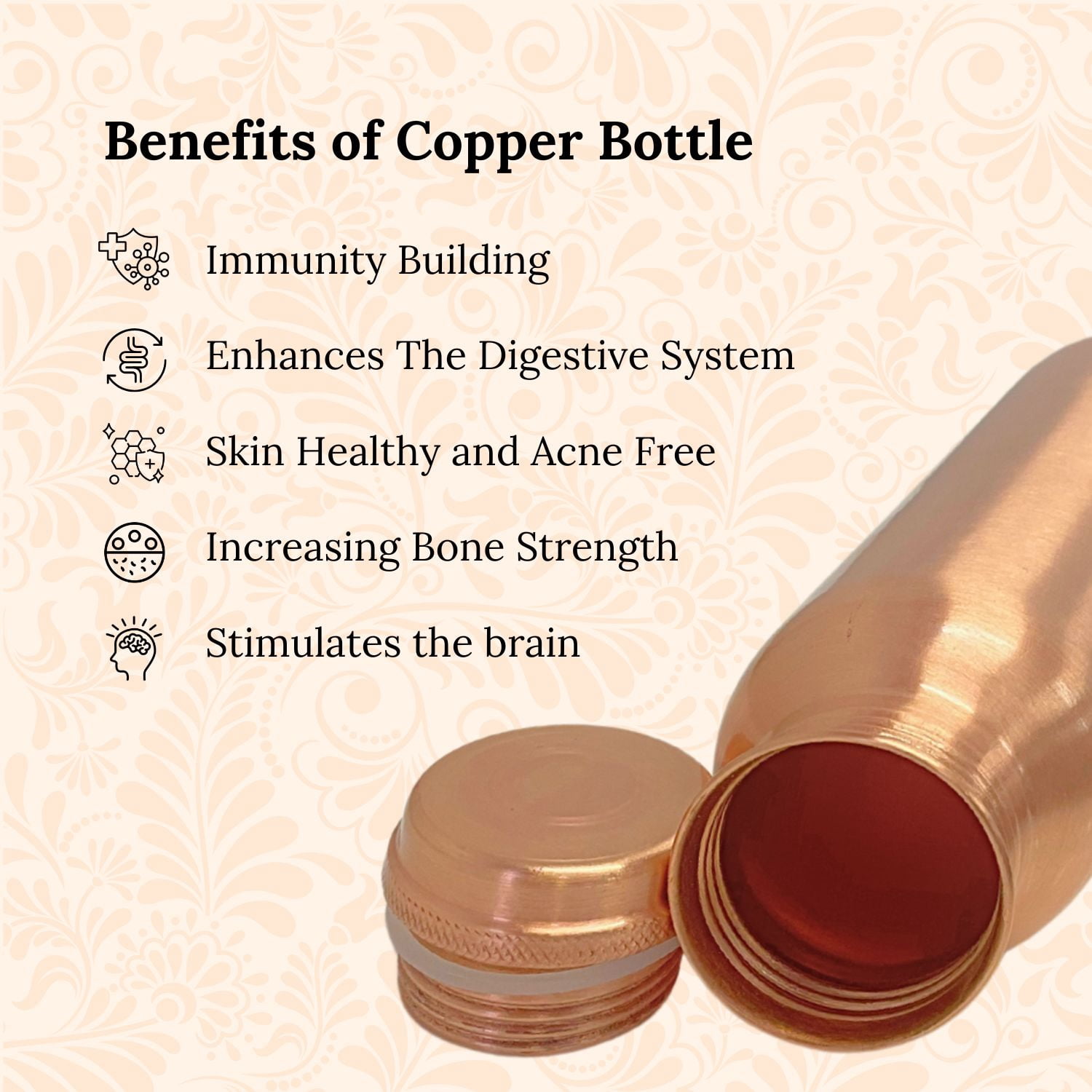 SuperGeneriX 34 oz Copper Water Bottle - Leakproof Travel Bottle (Copper Plain)