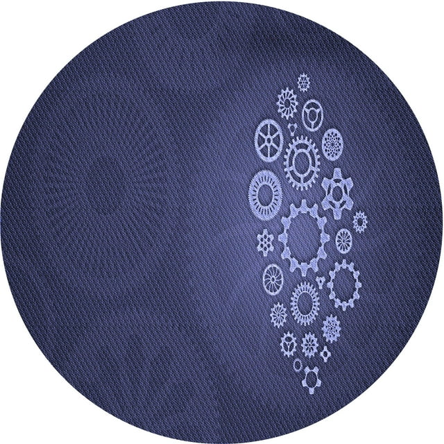 Ahgly Tapis Rond Lavable en Machine Intérieur Transitionnel Bleu Nuit, 6 Pieds Rond