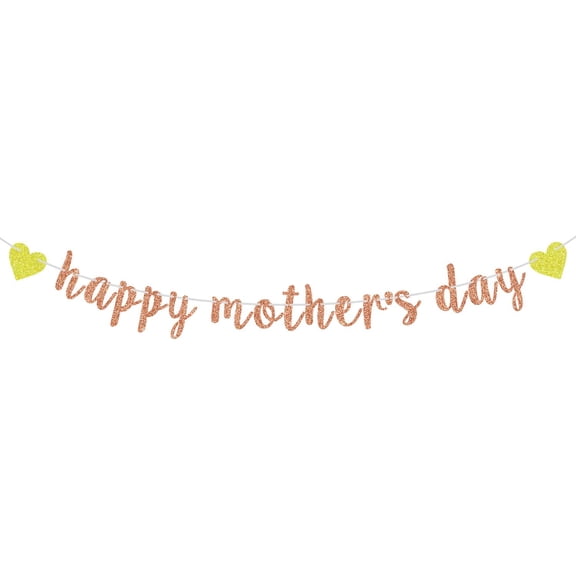 Rose Gold Glitter Happy Mother's Day Banner, Best Mum Ever/Feliz Cumpleanos Mama, Mother's Day/Birthday Party Decorations Sign
