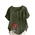 thumbnail image 2 of Aqestyerly Haut à Manches Courtes, T-Shirt Décontracté en Lin à Col Rond Imprimé à Manches Courtes pour Looks Polyvalents/vert Armée (L), 2 of 4