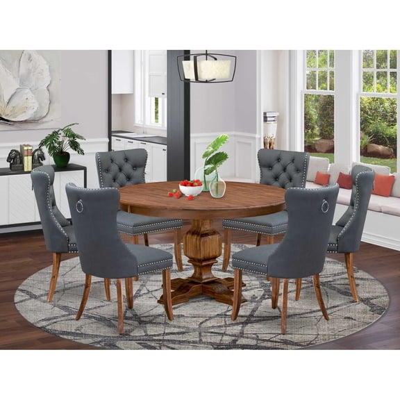 East West Furniture Ferris 7-Piece Kitchen Table Set in Walnut Finish