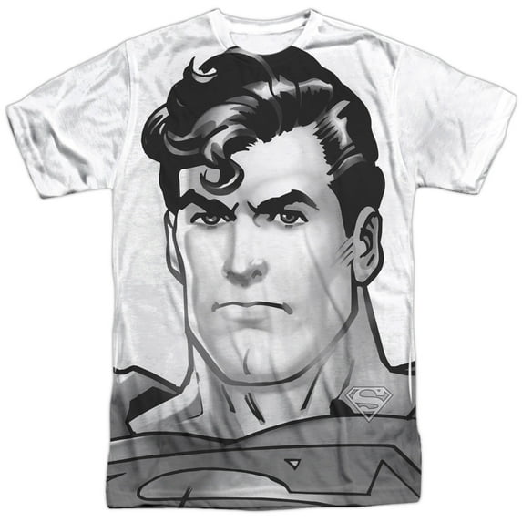 Superman Men's Bw Supes Head Sublimation T-shirt White