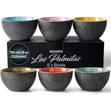 MIAMIO – 25 oz Ceramic Soup/Pasta/Salad Bowls Set of 6 - Las Palmitas Collection