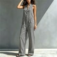 thumbnail image 4 of biudgviw Womens Wide Leg Jumpsuits Fashion Striped Henley Jumpsuits Button Casual Sleeveless Long Rompers with Pockets, 4 of 7
