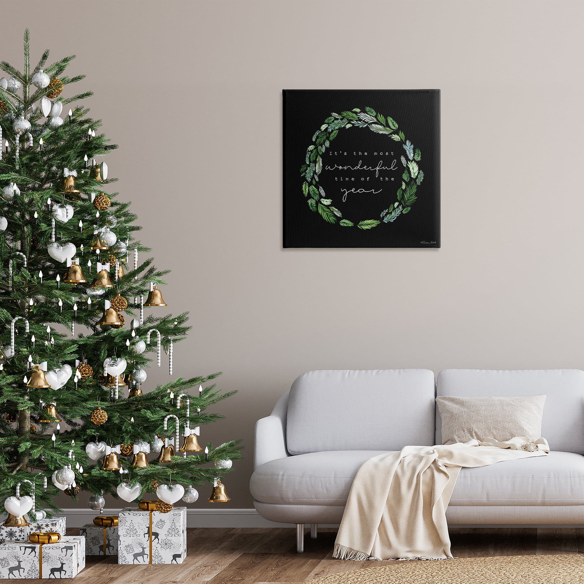 Stupell Industries Minimal Holiday Wreath Holiday Painting Gallery Wrapped Canvas Art Prints Wall Art, 30 x 30