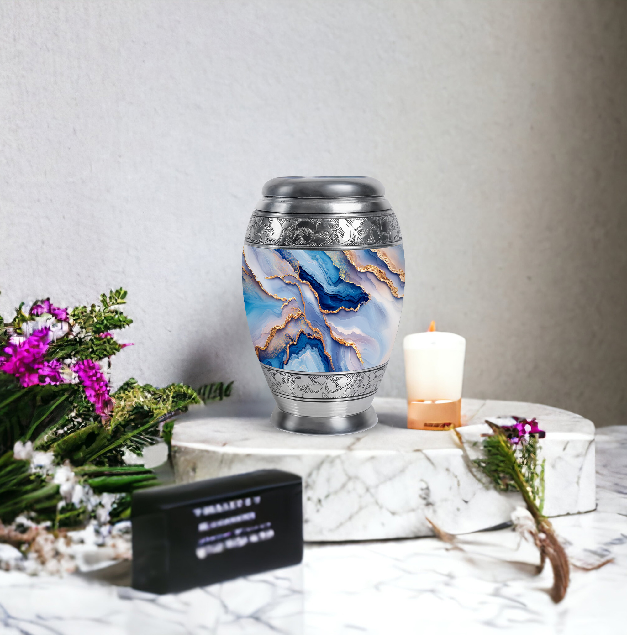 SABURIAL Blue Urn for Human Ash - Decorative Urn for Male & Female Remains - Cremation Urns for Dad Ash - Small for Adult Ashes Male - Burial Urns for Women Ashes - Small Keepsake 3 Inch - Pack of 1