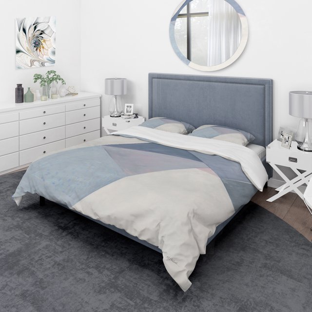 Designart 'Purple Geometric Bridge II' Geometric Bedding Set - Duvet Cover & Shams