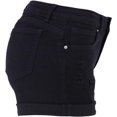 thumbnail image 4 of Women Mid Rise Ripped Stretchy Jeans Shorts Frayed Raw Hem Casual Denim Shorts, 4 of 5