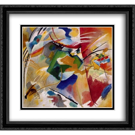 Wassily Kandinsky Artwork - Painting with green center 2x Matted 30x28 Large Black Ornate Framed Art Print by Wassily Kandinsky