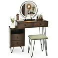 thumbnail image 2 of Costway Vanity Table Stool Set Dimmer LED Mirror Large Storage Cabinet Drawer Walnut, 2 of 12