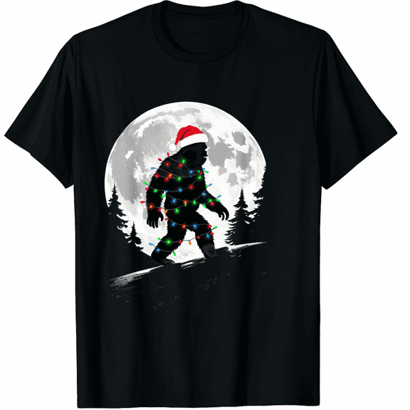 Funny Bigfoot Santa Christmas Tree Lights Xmas Sasquatch T-Shirt for Men and Women