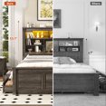 thumbnail image 4 of Blotout Farmhouse King Size Bed Frame with 55" Tall Storage Bookcase Headboard & 4 Drawers, Wood Platform Bed Frame with 24" Roman Colum Footboard, LED Light, Charging Station, No Box Spring Needed, 4 of 8
