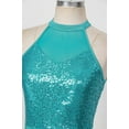 thumbnail image 4 of Miutii Women Shiny Sequins Halter Neck Asymmetrical Mesh Tulle Lyrical Dance Dress Modern Green S, 4 of 8