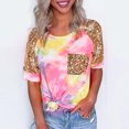 thumbnail image 4 of Women's Casual Sequins Glitter Summer T Shirts Short Sleeve Crewneck/V Neck Tie Dye Tee Tops Chest Pocketed Blouses, 4 of 7