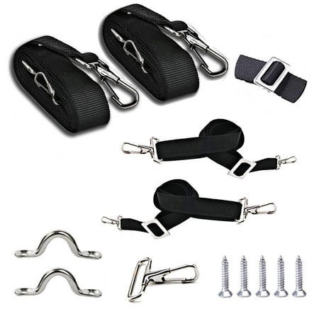 2 Pcs Adjustable Bimini Top Straps Black, Marine Tension Tie Down Webbing Straps with Double Side Hooks + Pad Eye Straps,28"~60" Stainless Steel Boat Awning Hardware Accessories