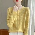 thumbnail image 2 of VISALY Cropped Cardigan Long Sleeve Cardigan Cable Knit Cardigan Crochet Sweaters for Women Button Down Cardigans Boyfriend Cardigans Yellow M, 2 of 4