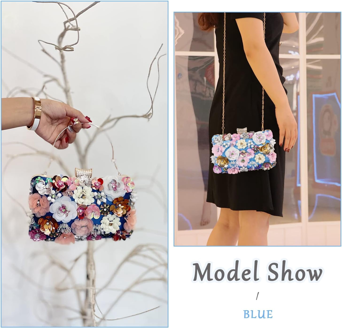 Women Elegance Floral Evening Clutch Purse Bags Flowers Beads Wedding Tote Bags Bride Shoulder Handbags