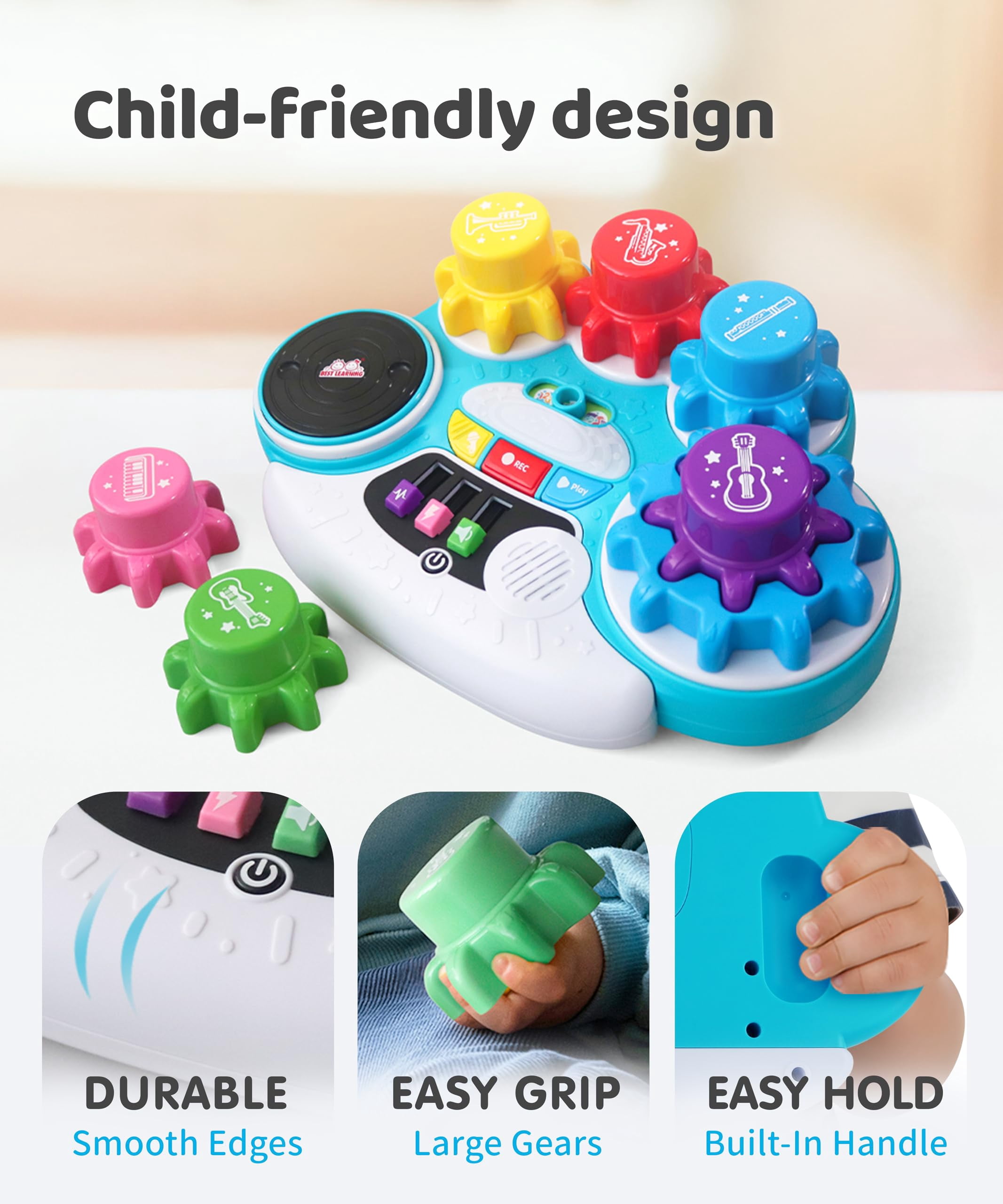 BEST LEARNING Music Gear Mixer Kids DJ Mixer Toy with 6 Sounds and 4 Game Modes Ages 3 and Up