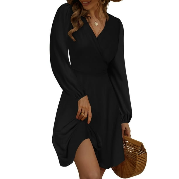 UVN Vestidos de Otoño para Mujer, Vestido Midi de Manga Larga con Cuello en V y Corte a, Vestido Veraniego con Estampado Floral de Playa Boho