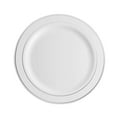 100 Piece Plastic Party Plates White Silver Rim. 50 Premium Heavy Duty