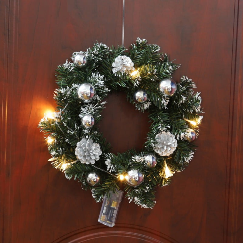 MAYNOS Christmas Wreath with LED String Lights Battery Powered Xmas