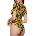 thumbnail image 3 of Haiem Sunflowers Women's Crew Neck Short Sleeve Bodysuit Tops Stretchy Slim Basic-Large, 3 of 9