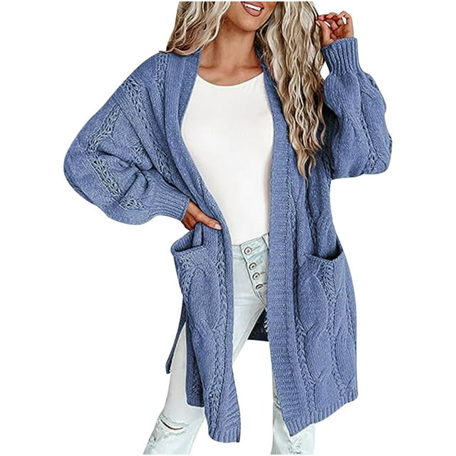 Styesk Cardigan Sweaters for Women Open Front Chunky Long Cardigans Casual Loose Fit Crochet Sweaters Versatile Solid Color Fall Outfits Comfy Long Sleeve Knit Cardigans with Pockets