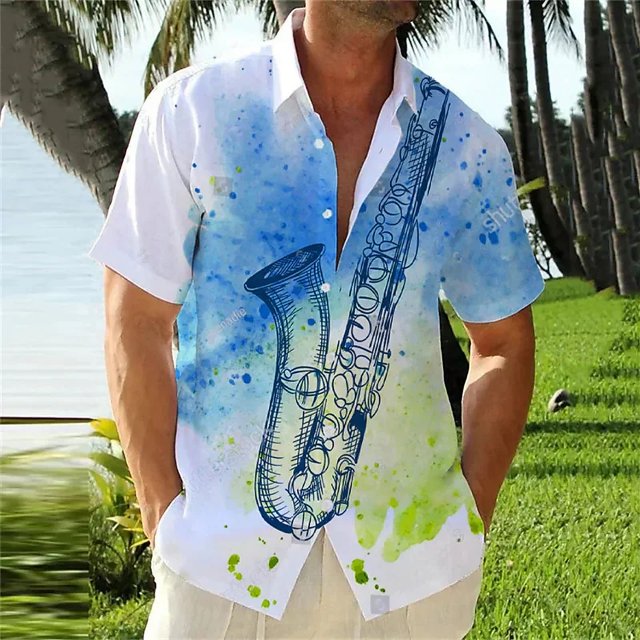 Camisa de verano de manga corta con solapa y botones para hombre, informal, deportiva, para correr, calle, de alta calidad, suave y cómoda, nueva camisa musical 2024