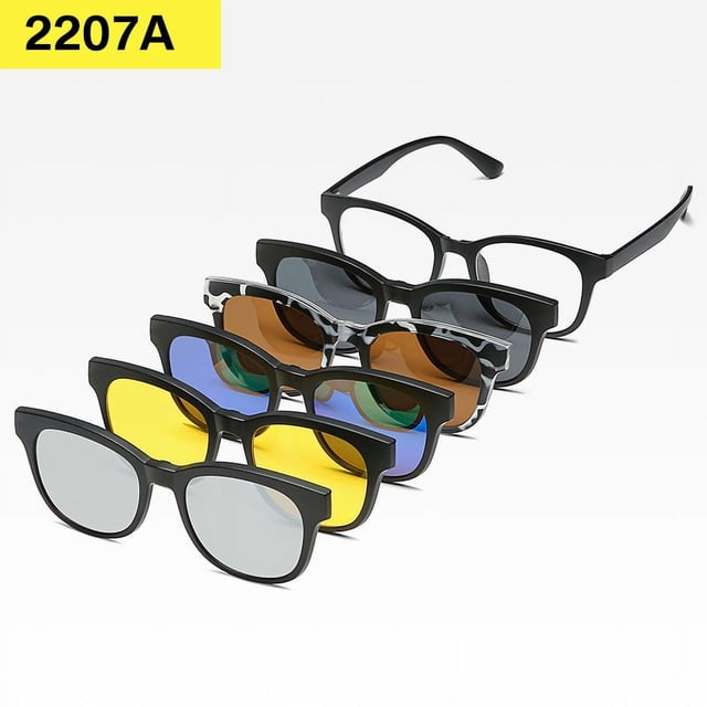 2249A 6 In 1 Spectacle Frame Men Women With 5 PCS Clip On Polarized Sunglasses Magnetic Glasses Male Computer Optical SHOW AS PICTURE CHINA
