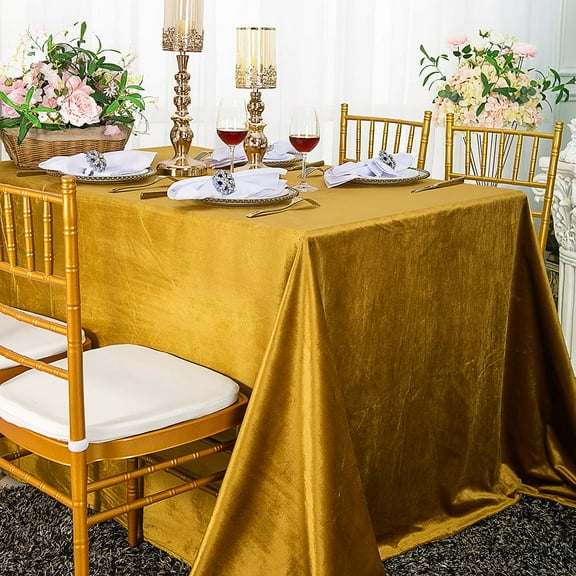 Wedding Linens Inc. Wholesale 90"x 132" Rectangular Italian Velvet Tablecloth - Gold
