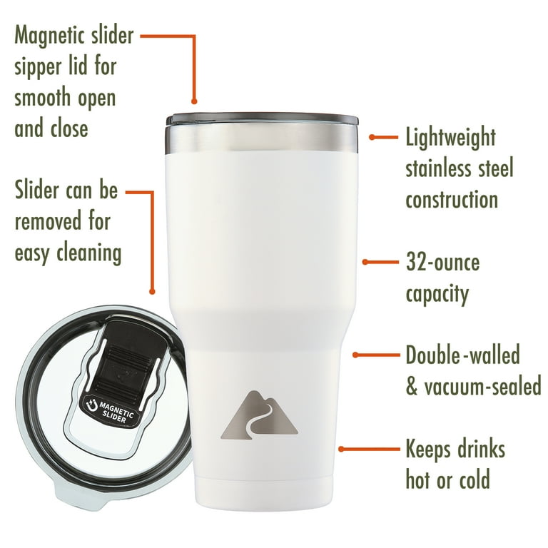 Ozark Trail Vacuum Insulated Stainless Steel Tumbler 32 oz, White Hot Cold  Travel Cup - Walmart.com