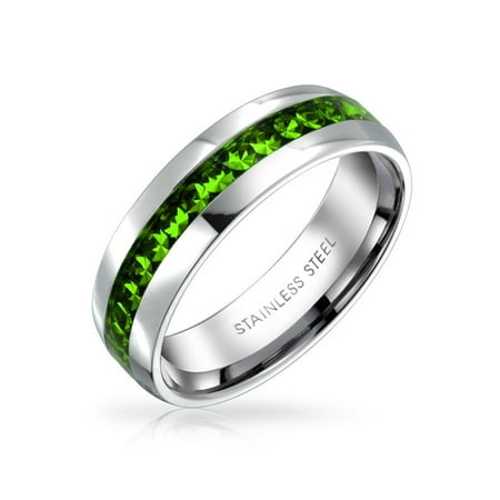 Crystal Silver Rings - Birth Month Color Channel Set Crystal Eternity Band Ring For Women For Men For Teen Silver Toned Stainless Steel