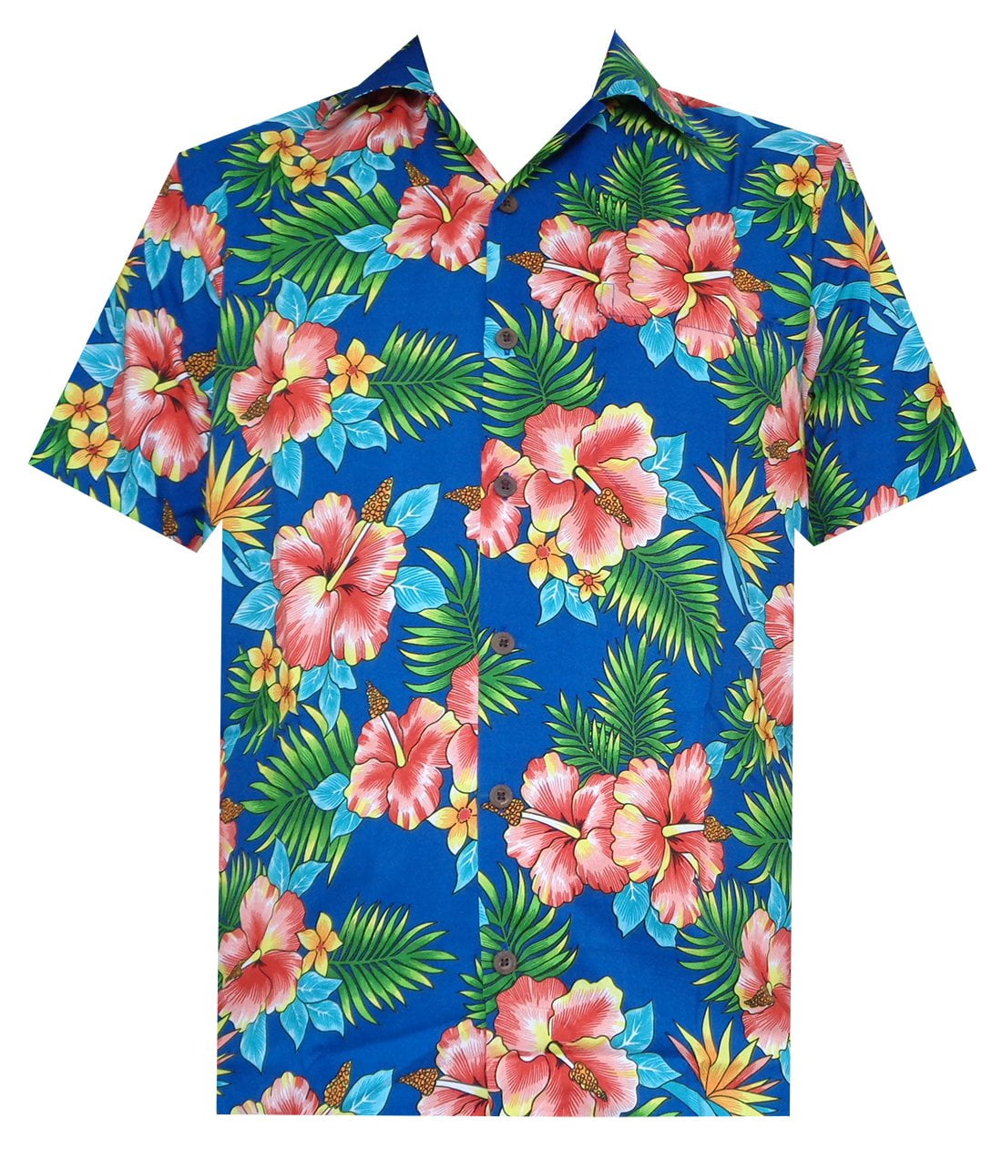 Hawaiian Shirt Mens Allover Flower Beach Aloha Casual Holiday Blue