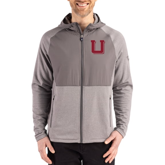 Men's Cutter & Buck Heather Gray Utah Utes Peshastin Eco Fleece Recycled Raglan Full-Zip Tri-Blend Hybrid Jacket