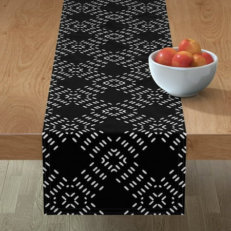 

Cotton Sateen Table Runner 72 - Modern Farmhouse Tile Black White Monochrome Abstract Moroccan Trendy Geometric Print Custom Table Linens by Spoonflower